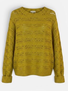 Moon River Mustard Yellow Knit Pointelle Sweater